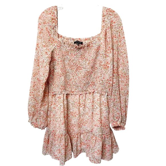 1. STATE Smocked Square Neck Long Sleeve Dress Pink Flower Women’s Size XXL NWT - Picture 2 of 8